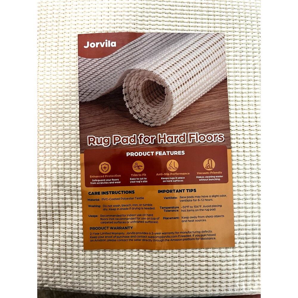 Jorvila Non-Slip Rug Pad Beige PVC-Coated Polyester Vacuum-Friendly 2” X 6” Trim